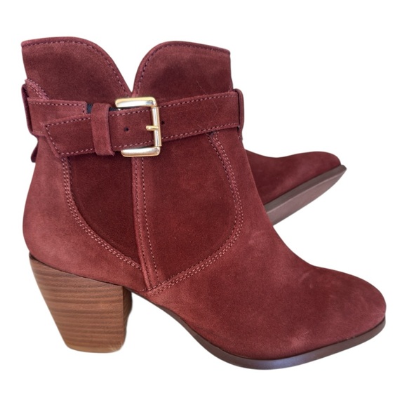 Diba Burgundy Suede Ankle Boots with Buckle Detail Size 7 NWOB - Picture 2 of 8